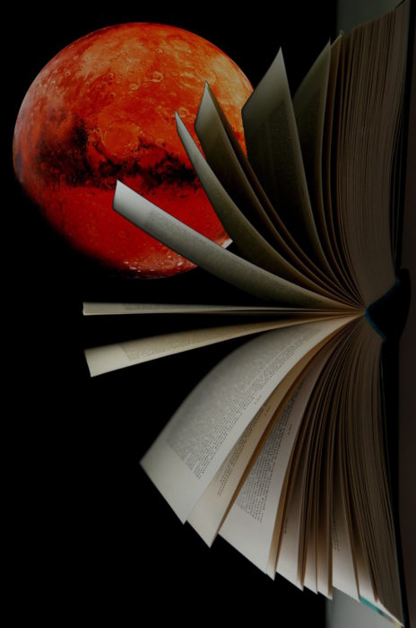 book with mars in the background